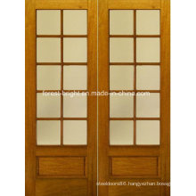 Rustic Double Wood Tempered Glass Door Design